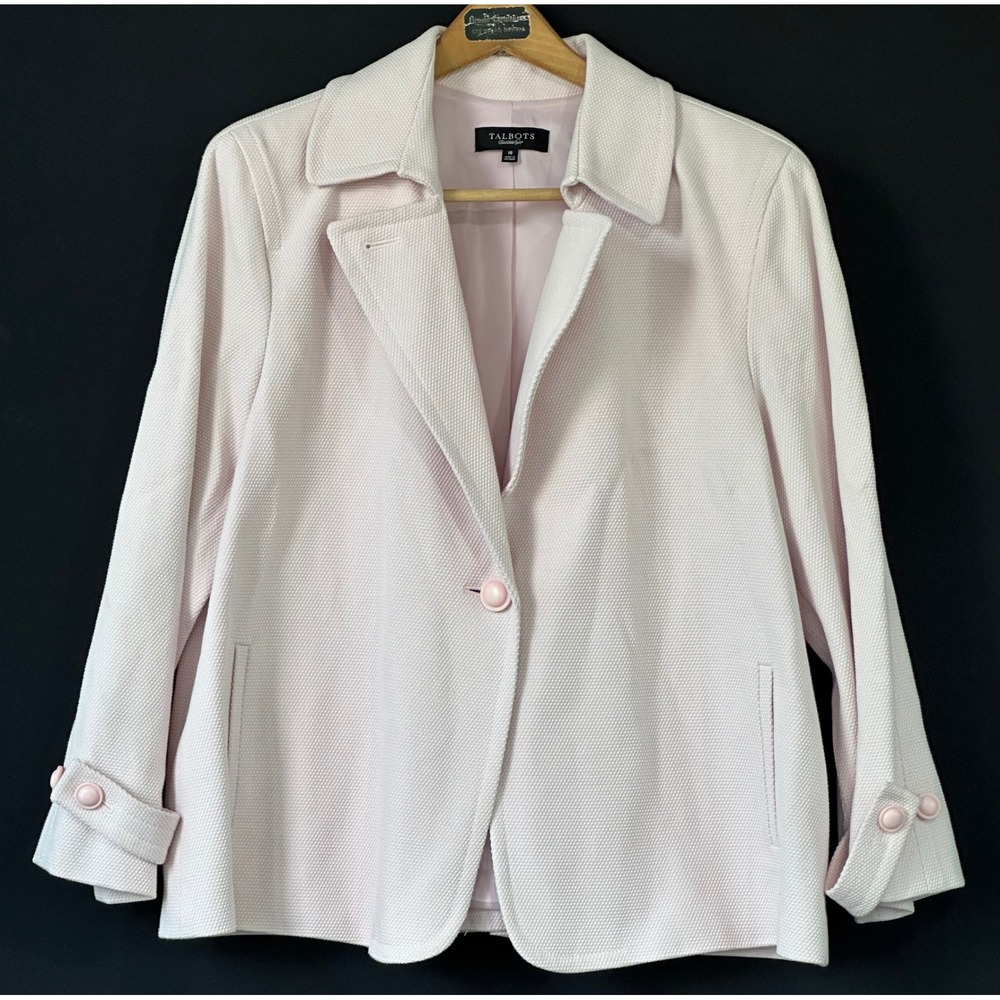 Talbots Blazer Textured Pique Single Button Women 18 Pink